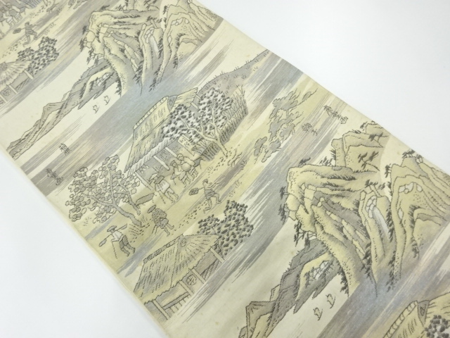 アンティーク　人物風景模様織出し袋帯（材料）